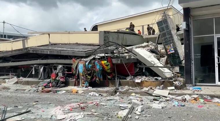 JEREMY ELLISON/VIA REUTERS
Rubble lies around a collapsed building following a strong earthquake in Port Vila, Vanuatu, December 17, 2024, in this screengrab taken from a social media video.