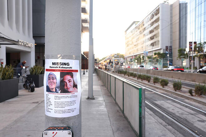 WALLY SKALIJ/LOS ANGELES TIMES
Flyers of missing Maui woman Hannah Kobayashi hang near the metro station, on Nov. 21, where she was last seen in Downtown Los Angeles. Kobayashi has returned to the United States after disappearing for weeks and then being tracked down in Mexico, according to a report published today.