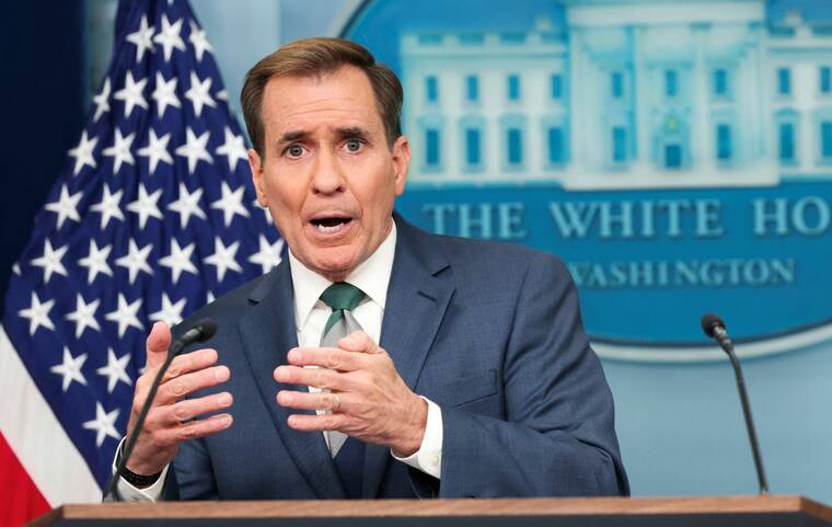 REUTERS/KEVIN LAMARQUE
White House national security spokesperson John Kirby answers a question during a press briefing at the White House in Washington, today.