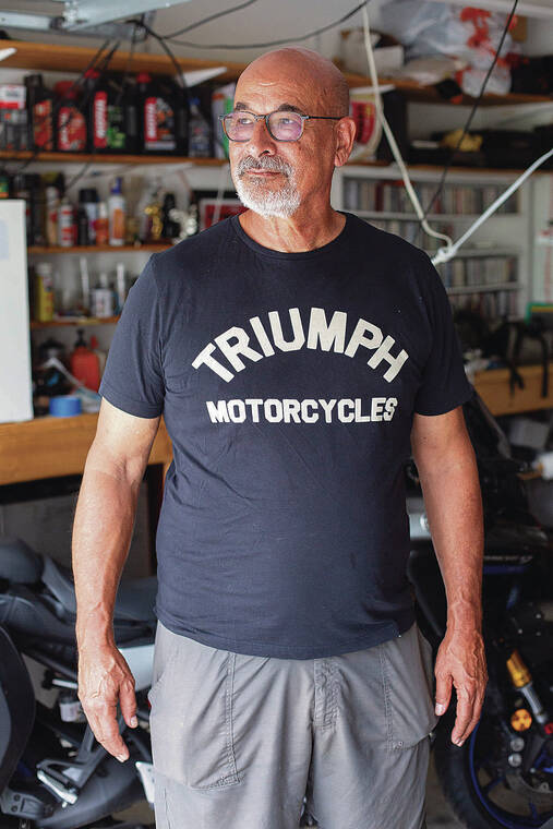 VEASEY CONWAY/THE NEW YORK TIMES
Steve Shiffer, who retired as a manufacturing manager in the heavy-duty truck industry and who now has more time for motorcycle trips, in his garage, in Wake Forest, N.C., May 27, 2024.
